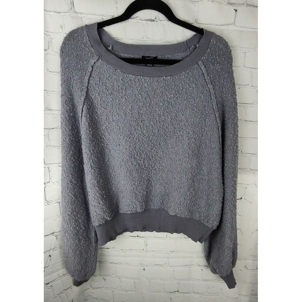 Rue21 Womens Gray Textured Popcorn Knit Raglan Balloon Sleeve Sweater Small